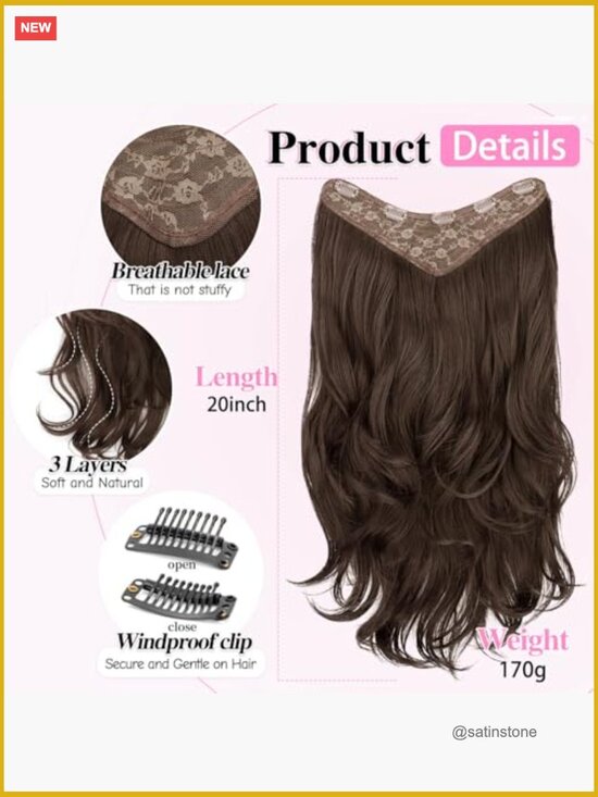 Long Wavy Layered Clip-in Hair Extensions, Synthetic Full Head Hairpiece 20 Inch main image 6